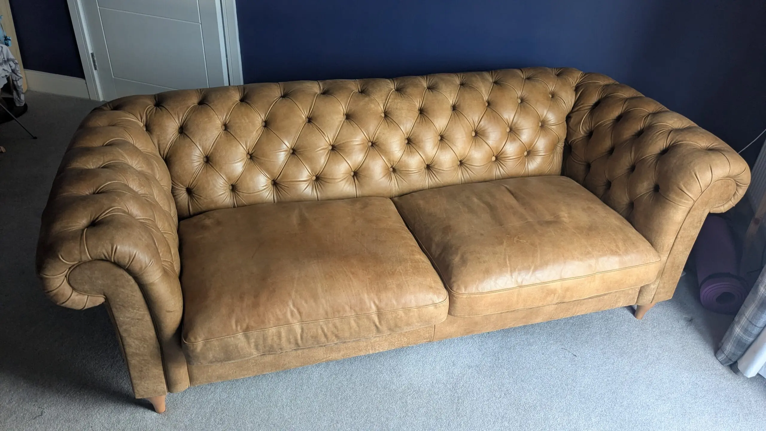 John Lewis Cromwell Chesterfield Grand 4 Seater Leather Sofa, Light Leg, Demetra Light Tan