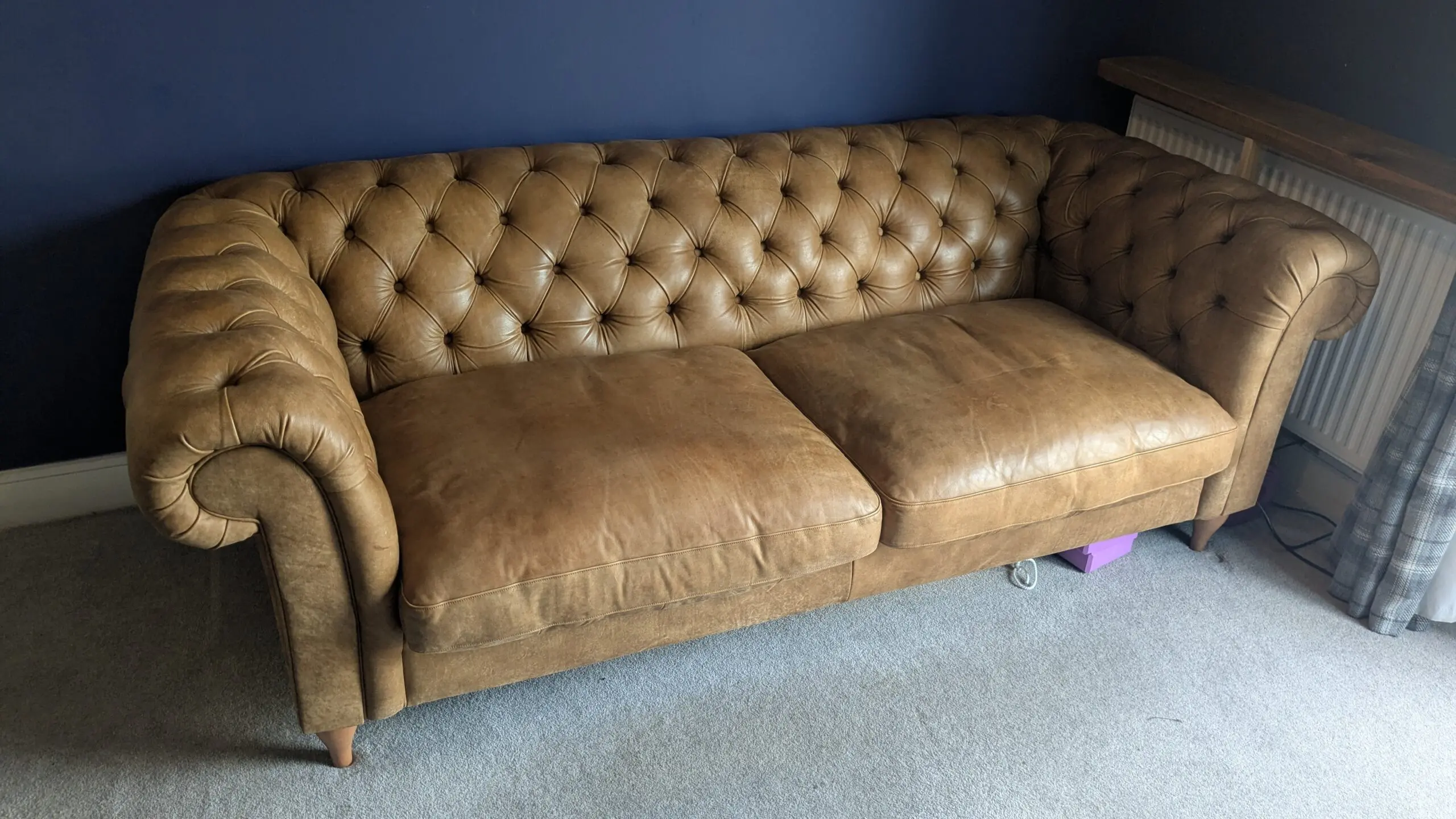 John Lewis Cromwell Chesterfield Grand 4 Seater Leather Sofa, Light Leg, Demetra Light Tan