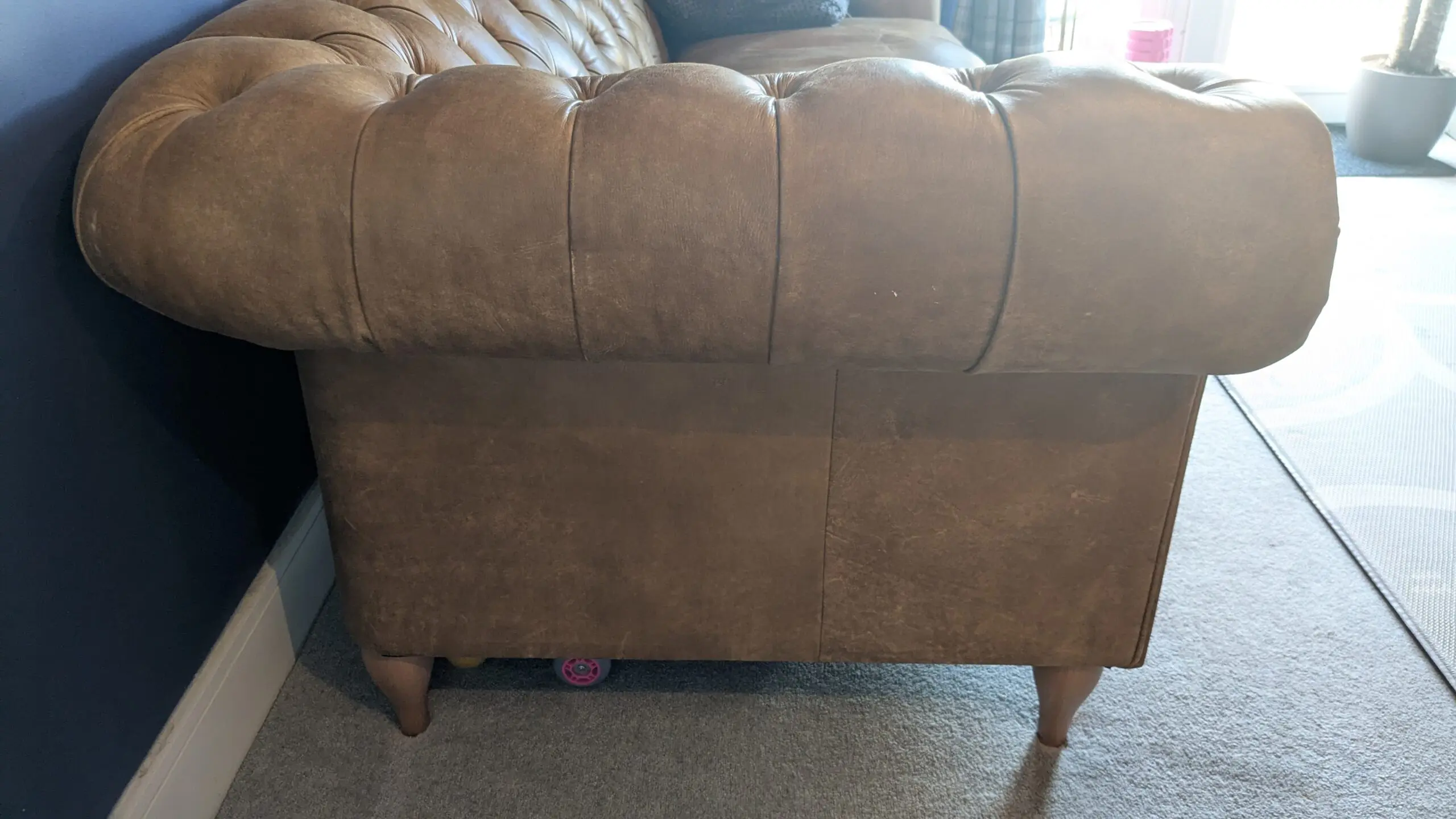 John Lewis Cromwell Chesterfield Grand 4 Seater Leather Sofa, Light Leg, Demetra Light Tan