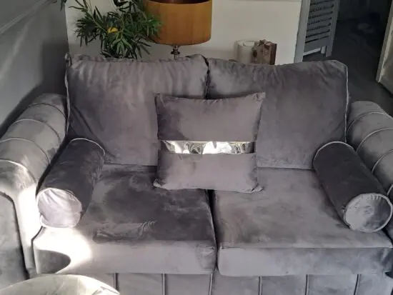 4/3 sofa in grey plush velvet