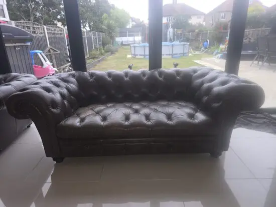 Brown Leather Fully Botton 3 Seater Chesterfield Sofa and 2 Matching Arm Chairs