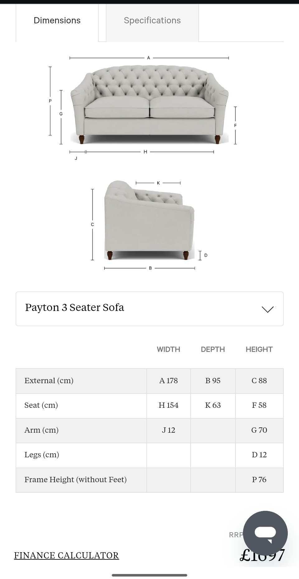 Chesterfield style Payton Sofa set in Grey - 2 seater sofa bed and 3 seater sofa