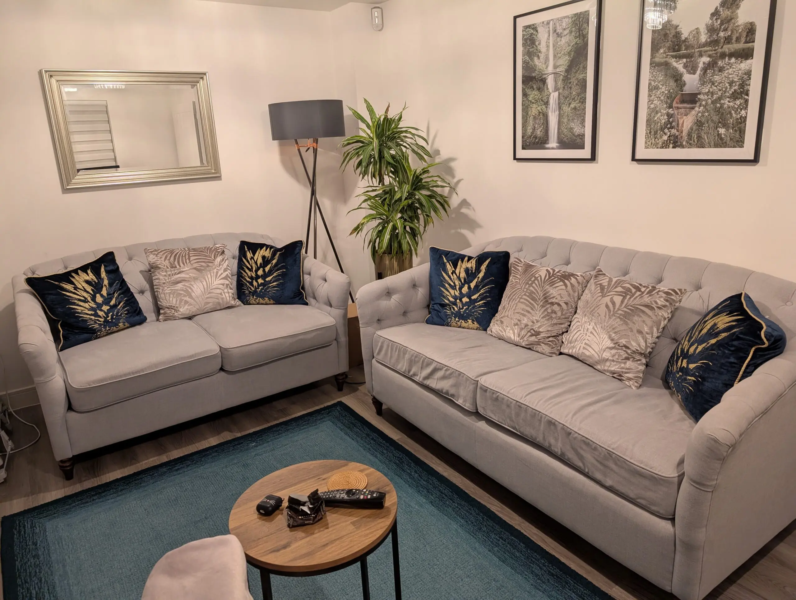 Chesterfield style Payton Sofa set in Grey - 2 seater sofa bed and 3 seater sofa