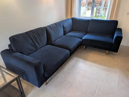 Snug 'The Big Chill' blue velvet corner sofa