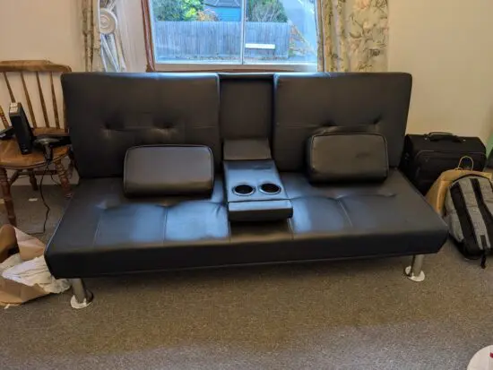 Yaheetech click clack sofa bed faux leather 3 seater sofa