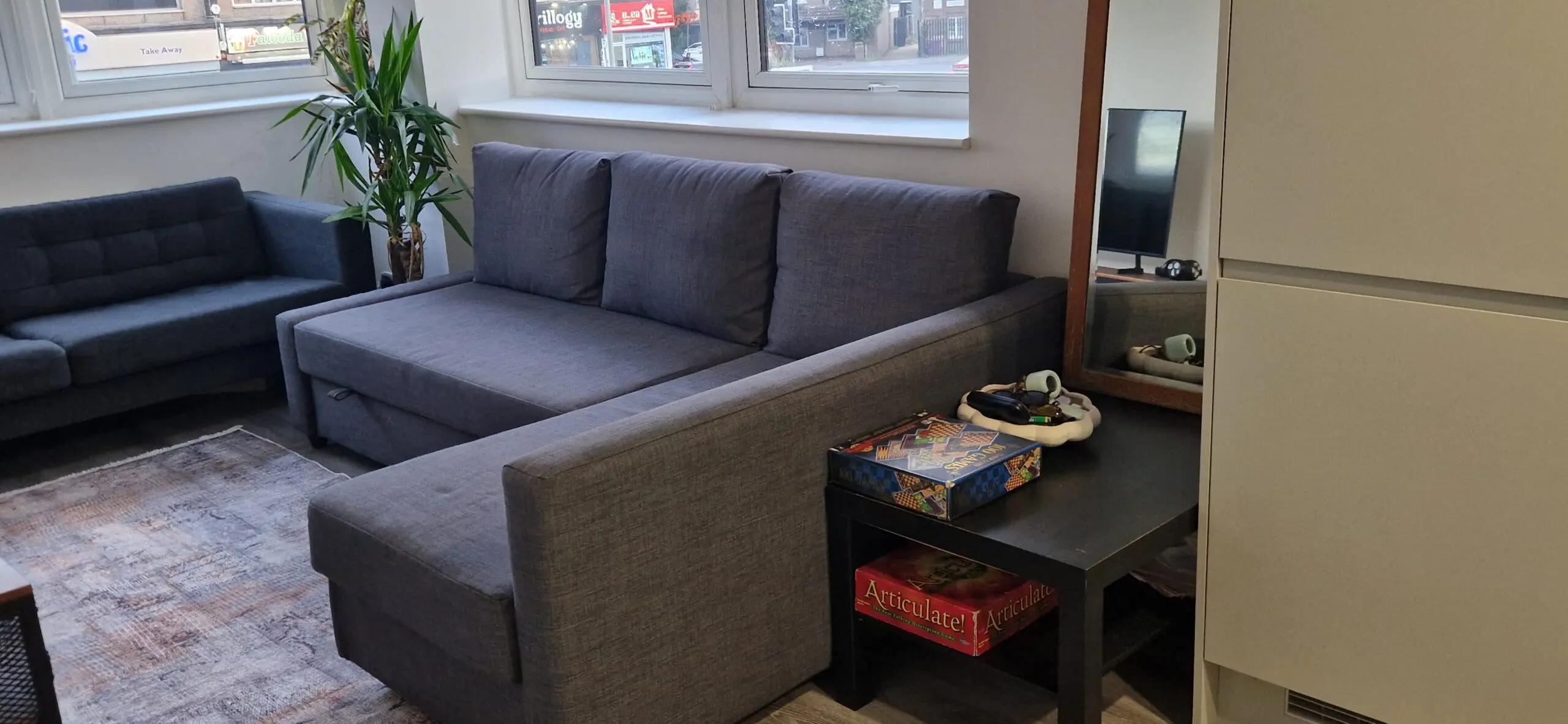 FRIHETEN Corner sofa-bed with storage, Skiftebo dark grey