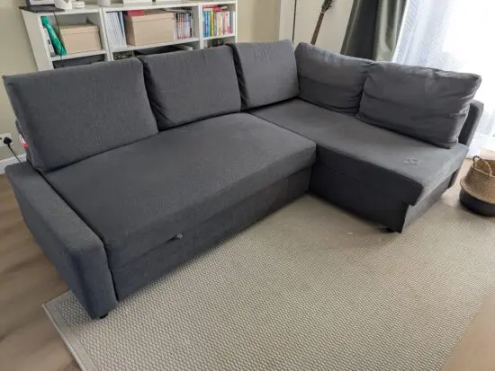 Friheten IKEA charcoal corner sofa bed with storage