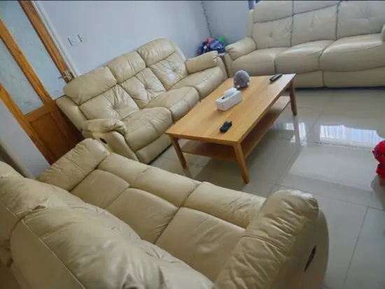 Set of 3 x 3 Cream leather Recliner sofas