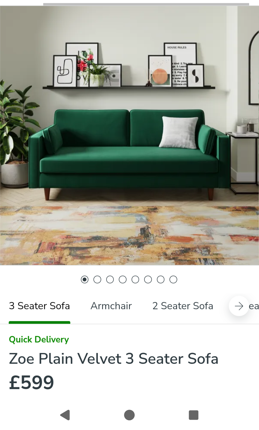 Dunelm 3 Seater Sofa - Dark Green