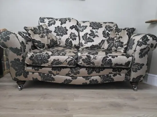 2 Seater Champagne / black floral sofa