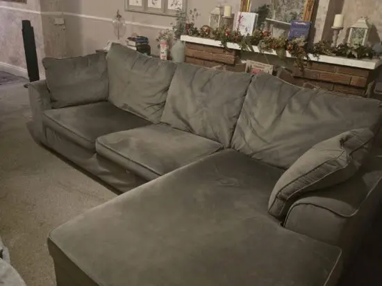 Velvet grey corner sofa