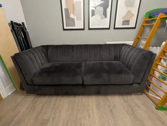 Dark Grey Ribbed Velvet 3 Seater Sofa
