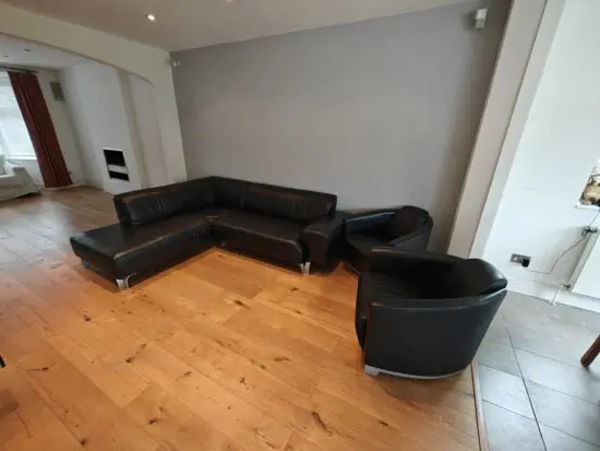 Caliaitalia Corner Black Leather Sofa + 2 Marching Black Leather Arm Chairs