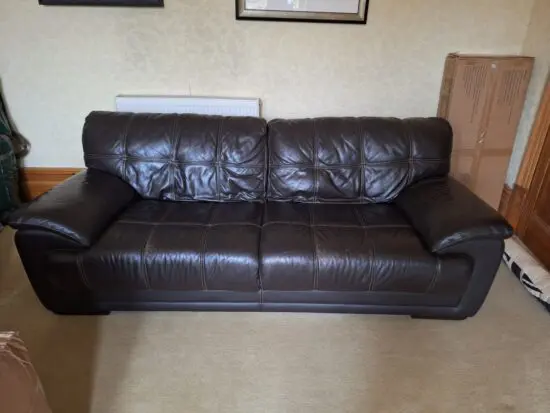 Violino leather dark brown 3 piece set, comprising 3 seat, 2 seat and storage footstool