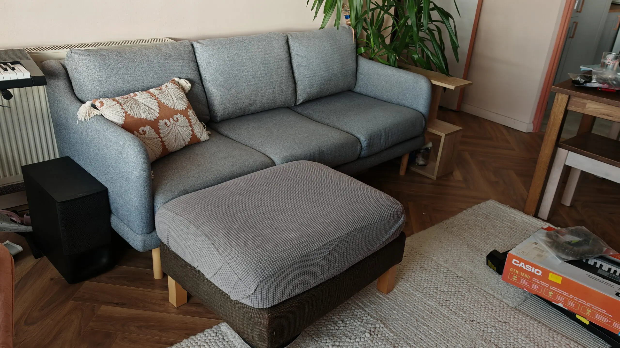 John Lewis Grey 3-seater sweep sofa and footrest