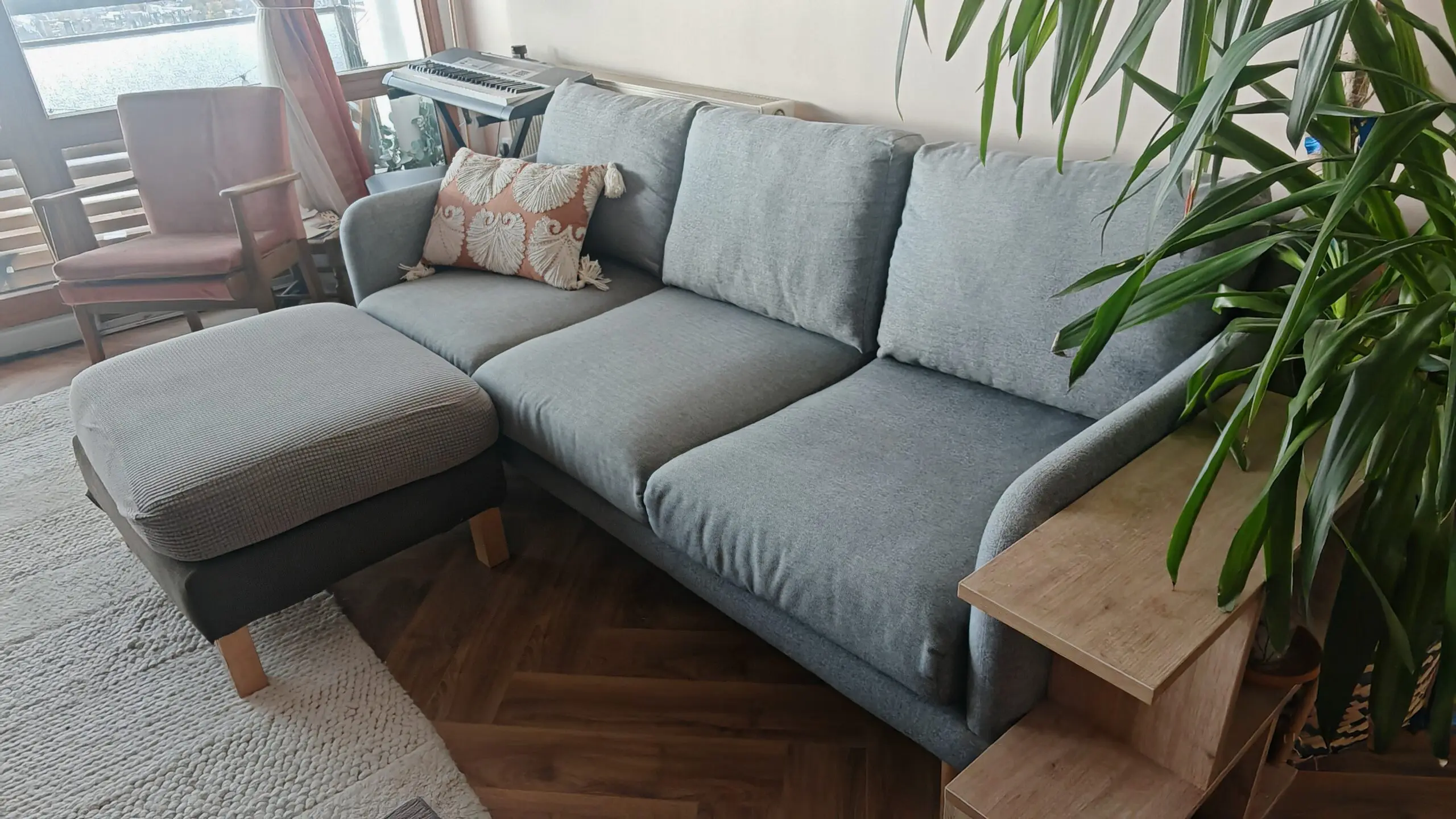 John Lewis Grey 3-seater sweep sofa and footrest