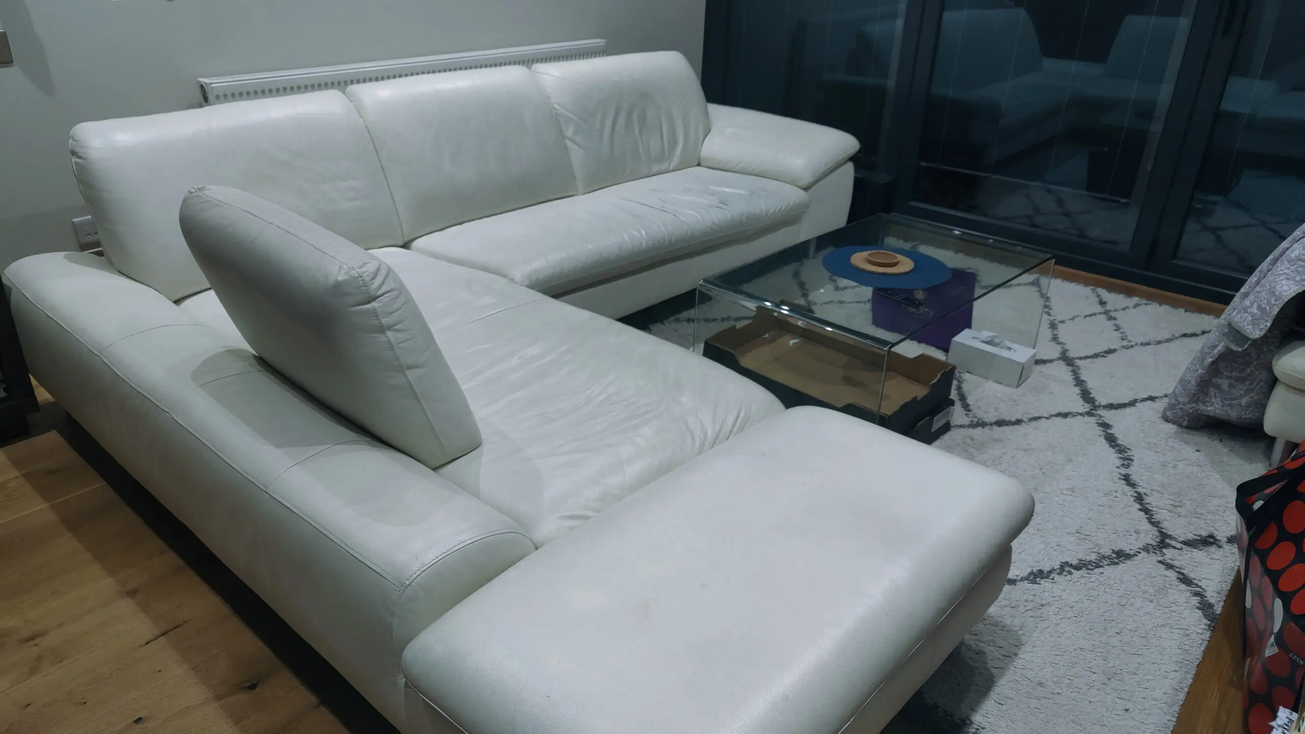 White italian leather stylish corner sofa (Furniture Village)