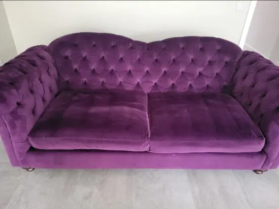 DFS Windsor Purple Velvet 4 seater sofa and purple armchair