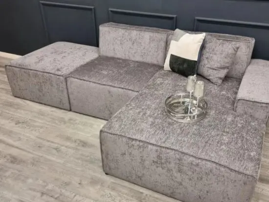 BRAND NEW Atlanta Right Hand Facing Modula Corner Sofa - DARK GREY CHANILLE. RRP £1190. (S-ATA-MY-3044A-CRNR-RH-CH-DGRY)