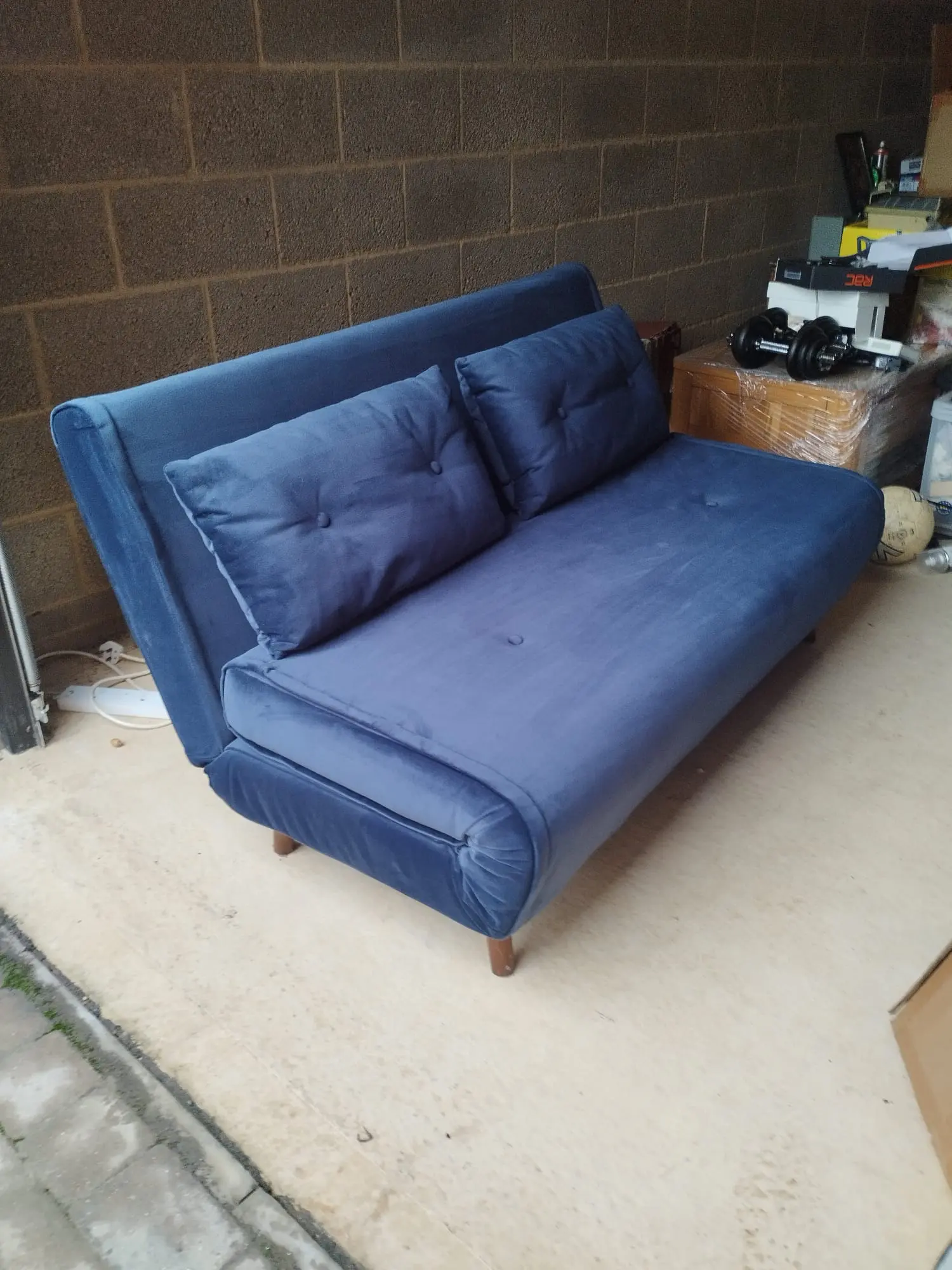 MADE.COM Smooth Velvet Sapphire Blue Large Haru 2 Seater Sofa bed