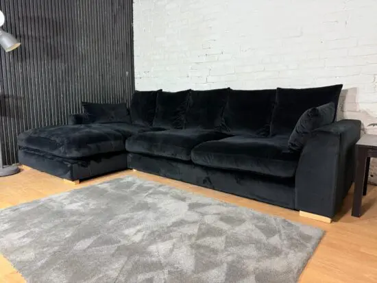 DFS Black Velvet Plush Corner Sofa