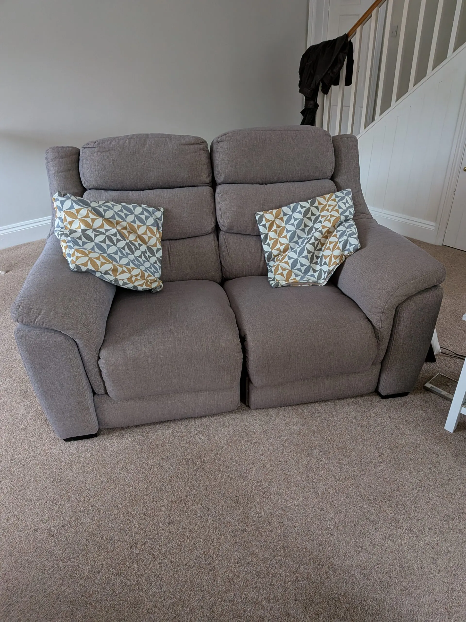2 seater grey fabric electric recliner sofa