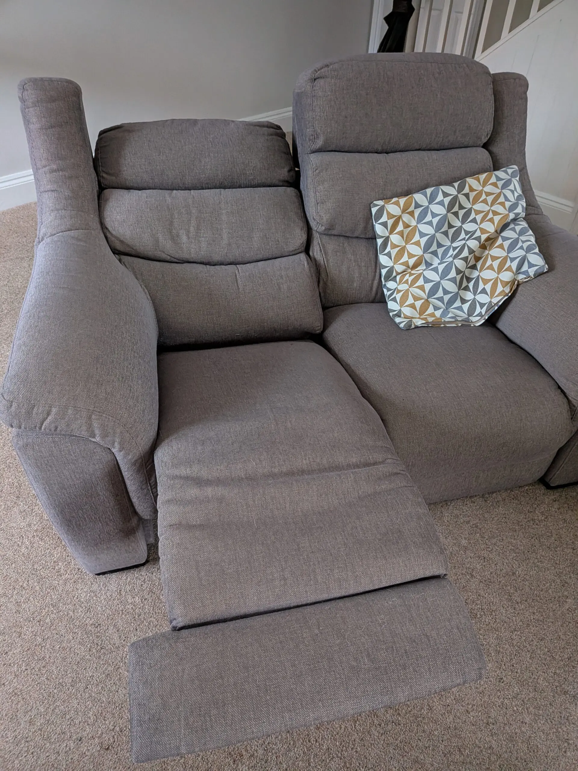 2 seater grey fabric electric recliner sofa