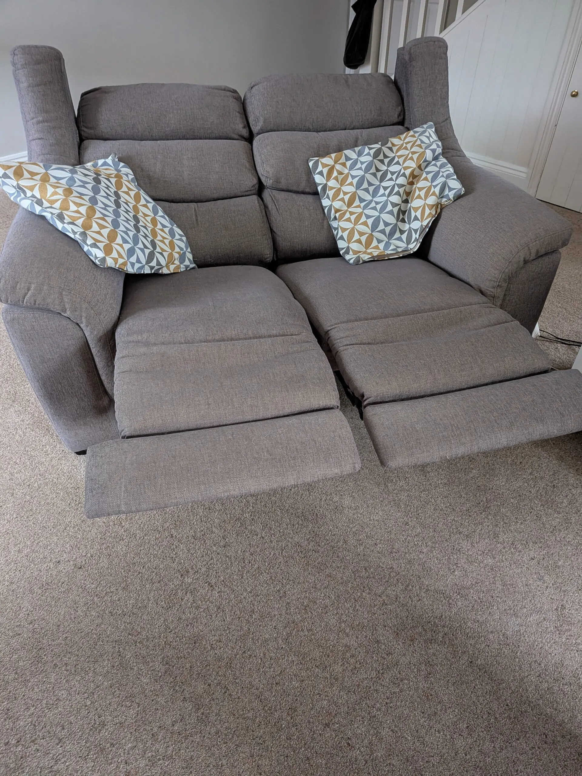 2 seater grey fabric electric recliner sofa