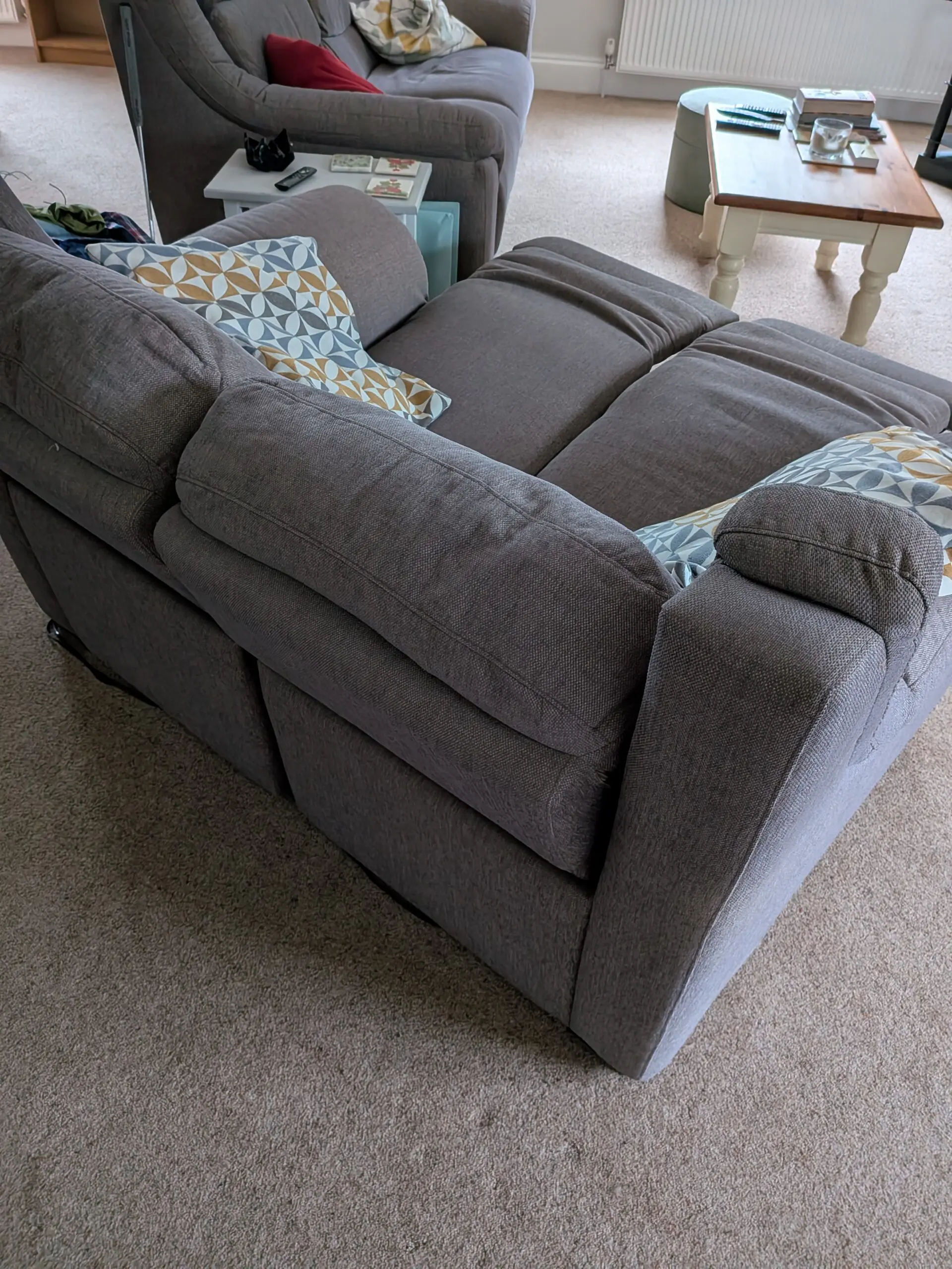 2 seater grey fabric electric recliner sofa