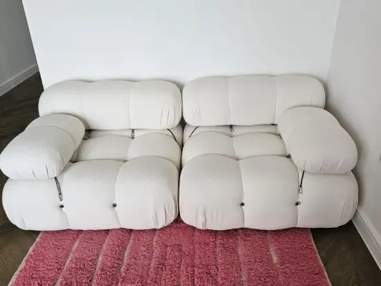 White boucle Camaleonda style two seater sofa