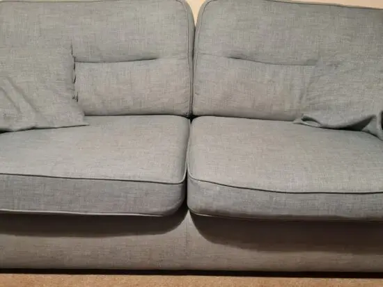 Duck Egg Blue DFS 3 seater sofa, armchair and footstool