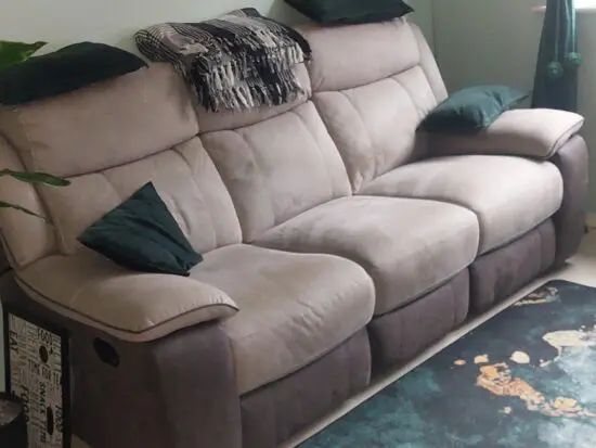 Grey, each end of sofa reclinds