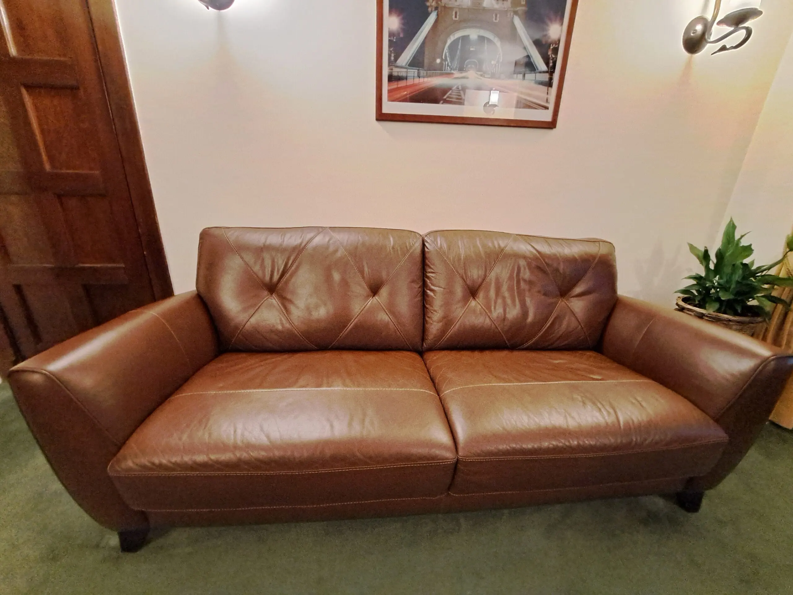 Fishpools Tan Leather 3 seater sofa