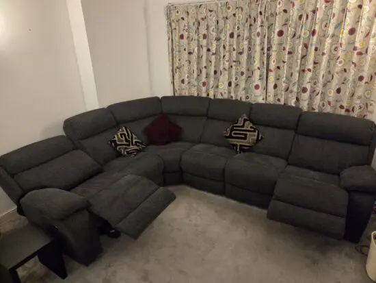 6 seater Corner Sofa with powered recliners in Charcoal