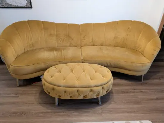 Sofology Perle 4-Seater Curved Sofa & Extra Wide Footstool - Turmeric Velvet