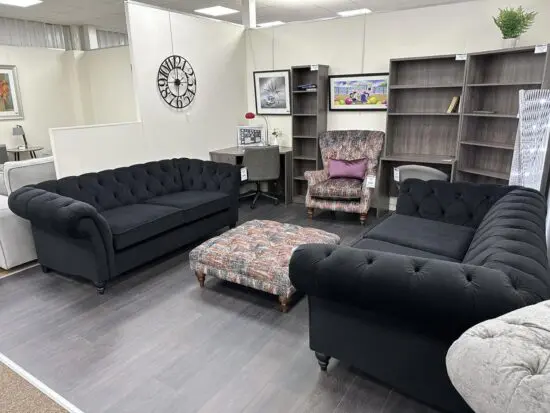 Chesterfield Fabric Black 3x seater Sofa & 2x Seater Sofa Set