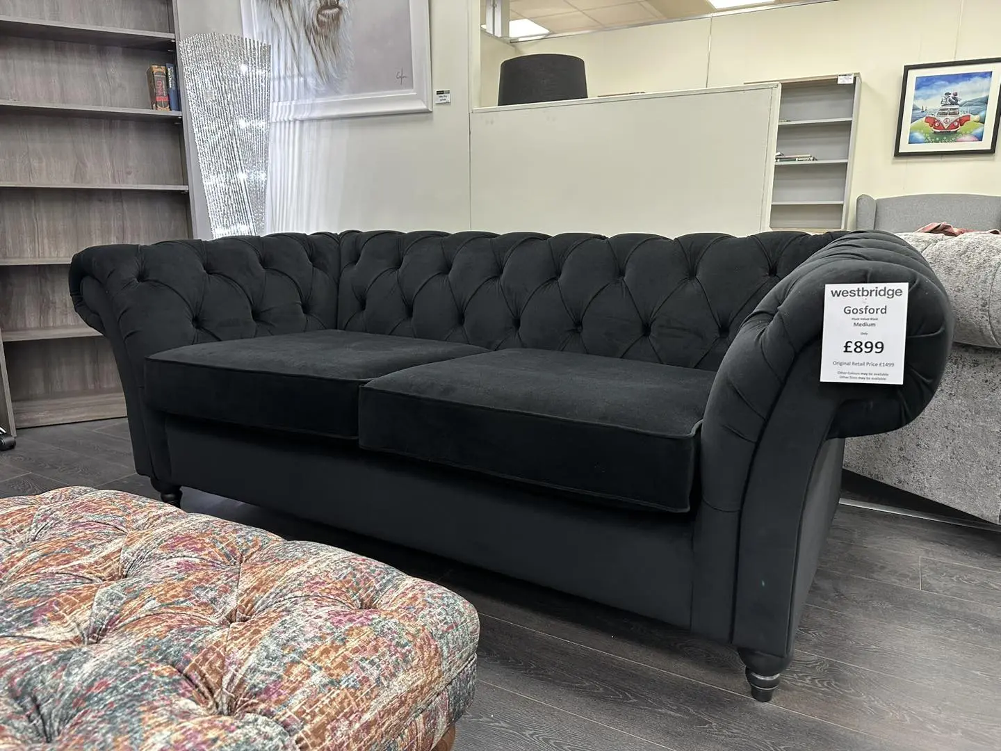 Chesterfield Fabric Black 3x seater Sofa & 2x Seater Sofa Set