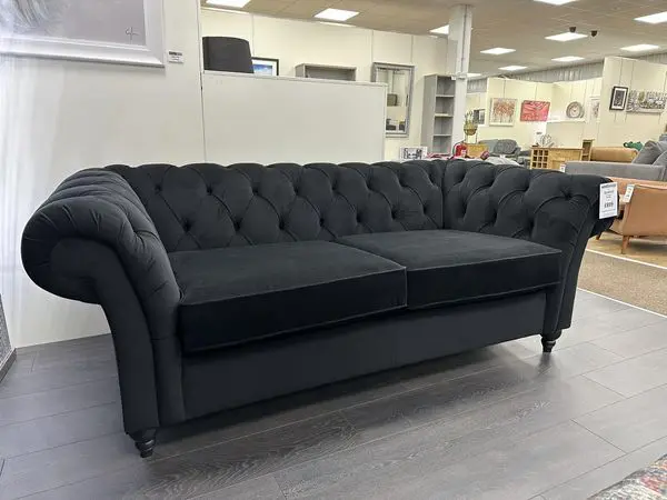 Chesterfield Fabric Black 3x seater Sofa & 2x Seater Sofa Set