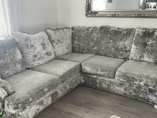 Grey Crushed Velvet Left Hand Corner Sofa