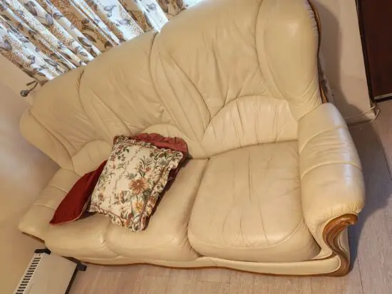 Grey sofa with chairs and foot stool