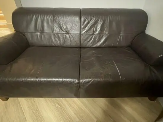 Two Brown Genuine Leather 3-Seater Sofas – Comfortable & Stylish