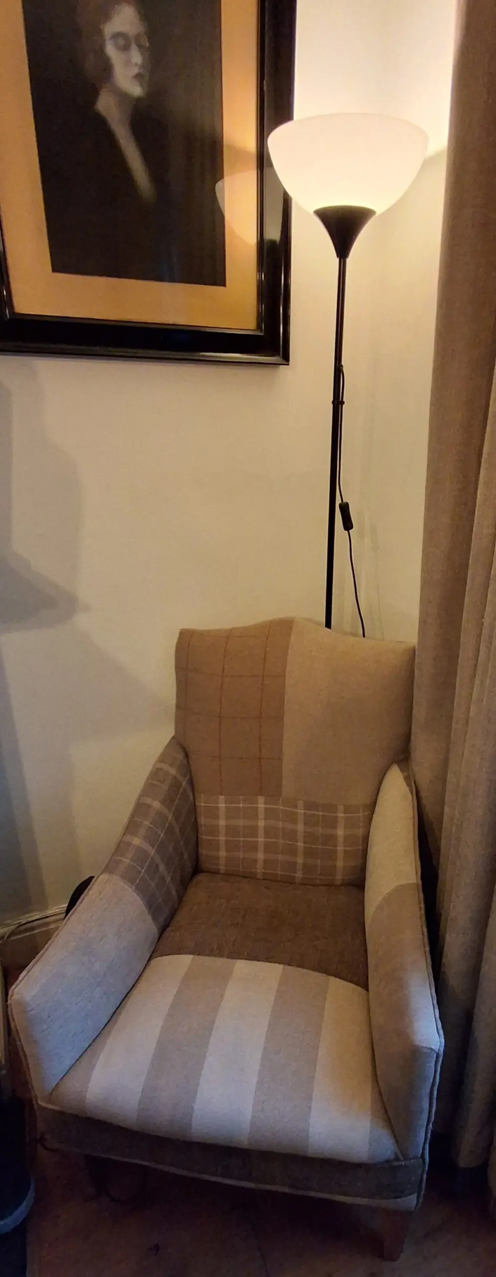 Edwardian Library Armchair with tasteful patchwork fabrics design