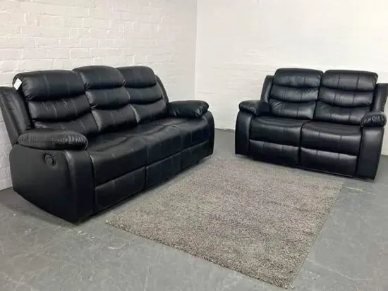 DFS Black 3x seater Sofa & 2x Seater Leather Recliner set