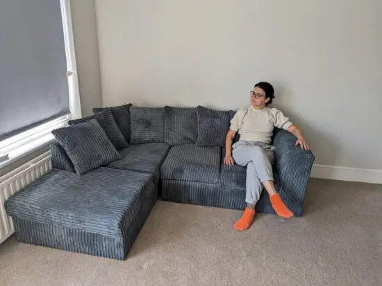 Never Used Grey jumbo Cord Corner Sofa