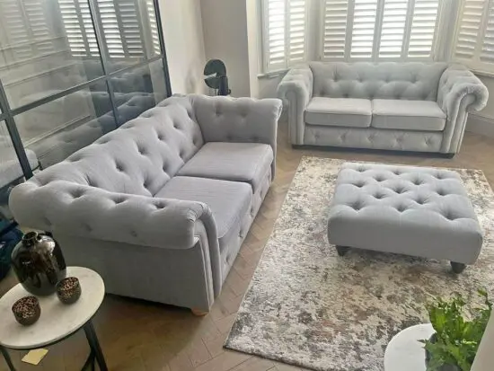 Grey Chesterfield 3 Seater Sofa & 2 Seater Sofa Set