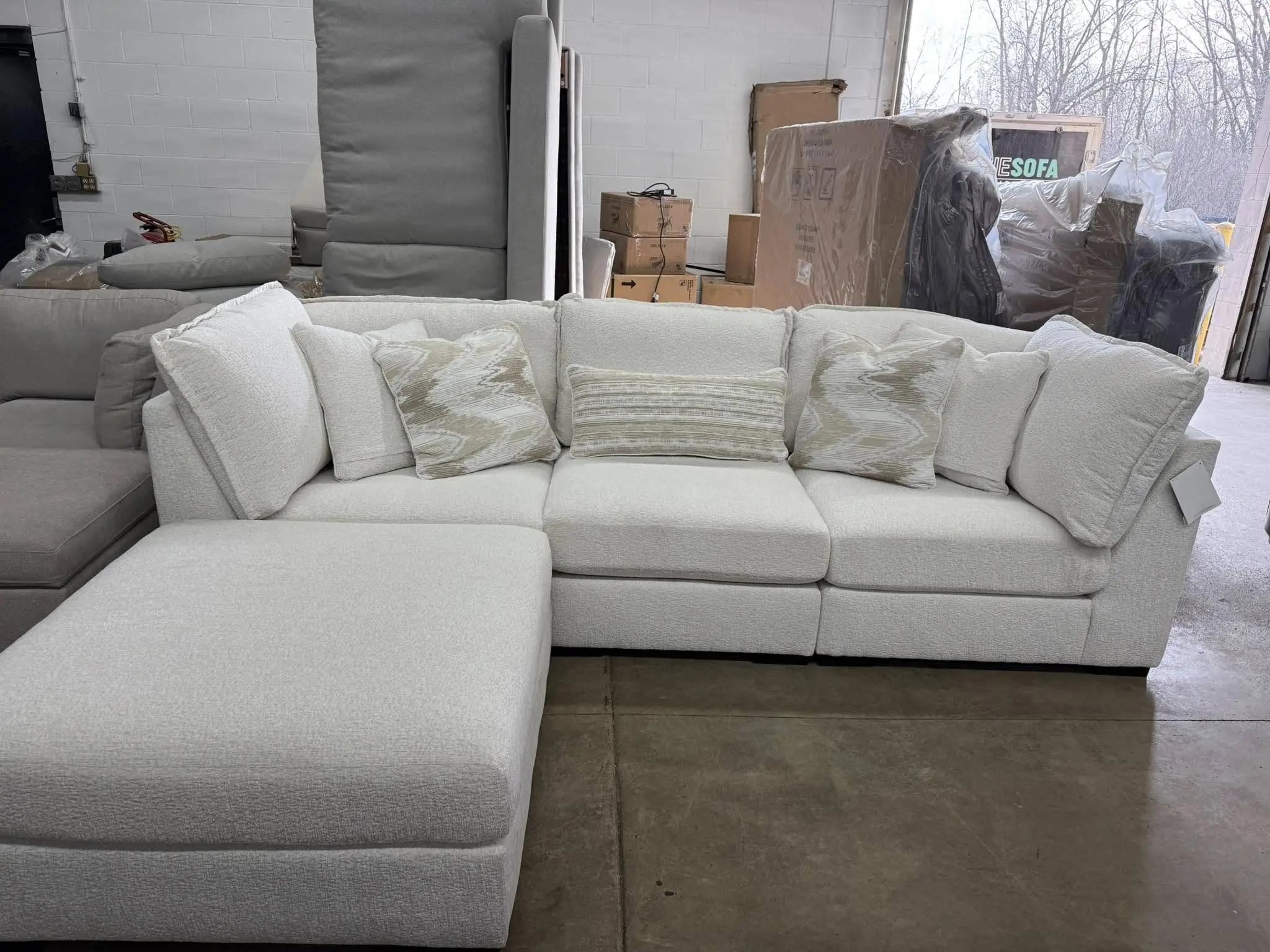 John Lewis Cream L Shape Corner Sofa With High Back Cushions For Sale