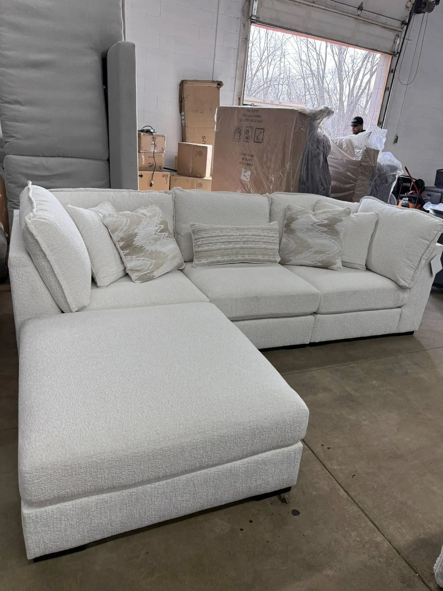 John Lewis Cream L Shape Corner Sofa With High Back Cushions For Sale