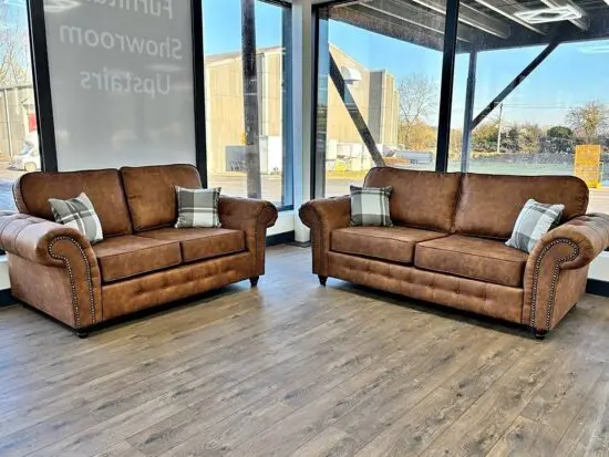 DFS Oakland 2 seater sofa and 3 seater leather sofa set in brown color
