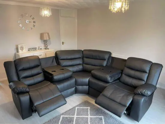 DFS Black 5 Seater Leather Recliner Corner Sofa