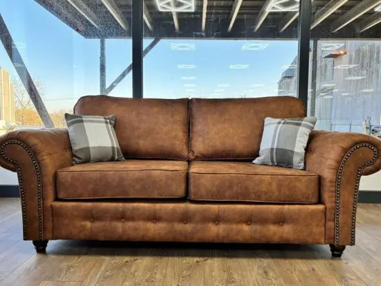 Tan Brown 3+2 Seater Leather Sofa Set For Sale